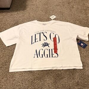 Champion White T-Shirt with Blue Aggies Print